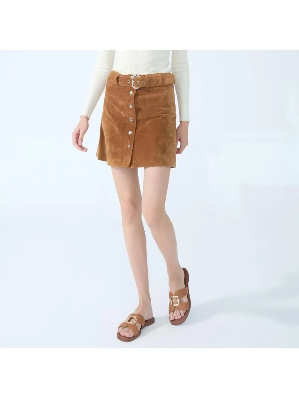 Women's All Brown Square Toe Flat Sandals Slides Dressy Comfortable for Beach